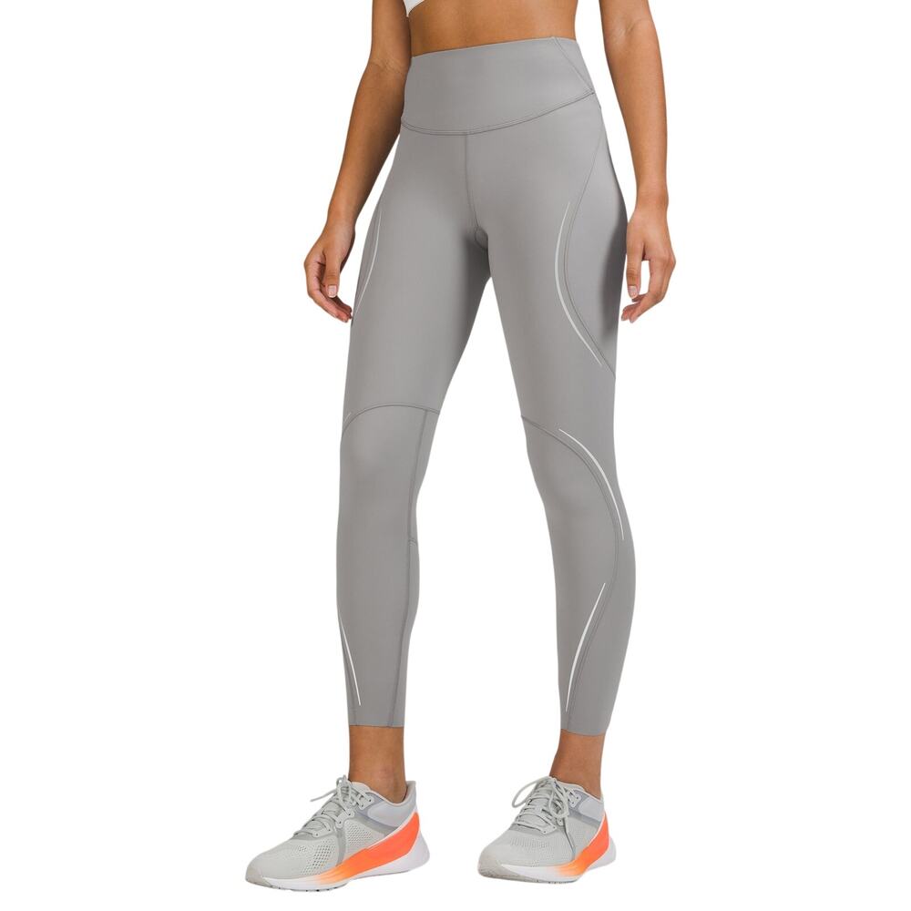 Lululemon Sleek Gull Grey Base Pace High Rise Reflective Leggings Size 8